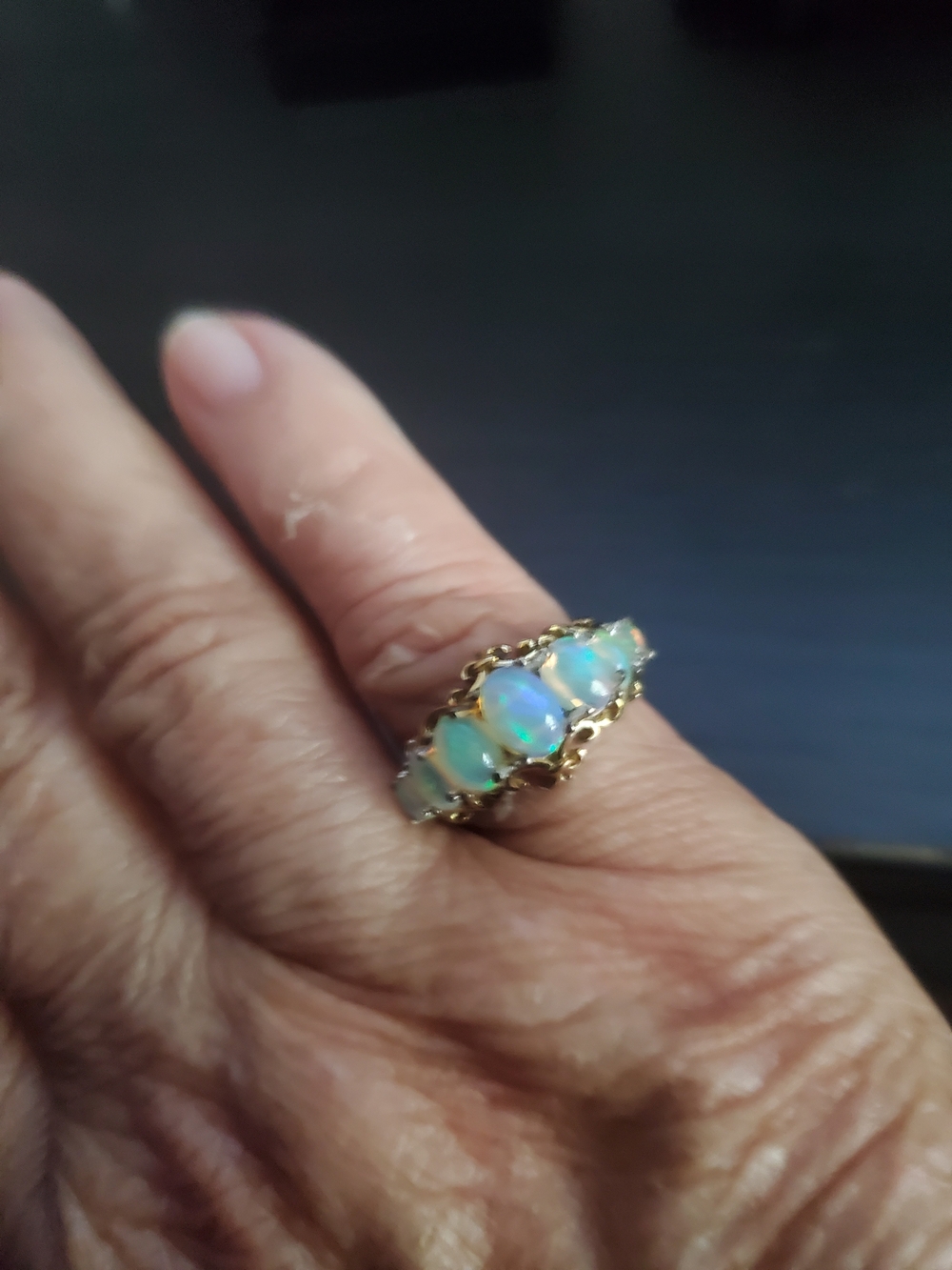 Opal Cluster Gold & Platinum over Silver Ring  Colorful Opal Stones